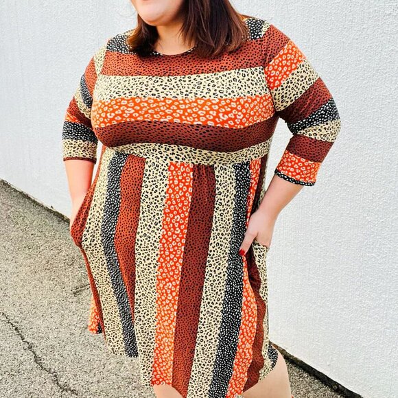 NWT Haptics Taupe & Black Leopard Stripe Fit & Flare Dress - Picture 8 of 9